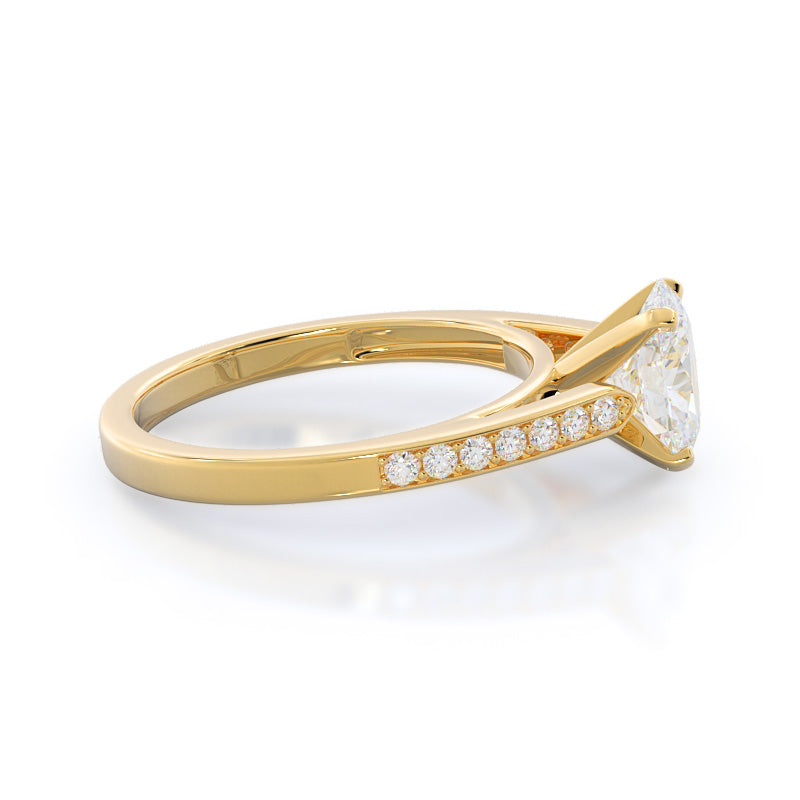 Tapered Cathedral Diamond Engagement Ring with Oval Cut Diamond in 14KT Yellow Gold view 3

