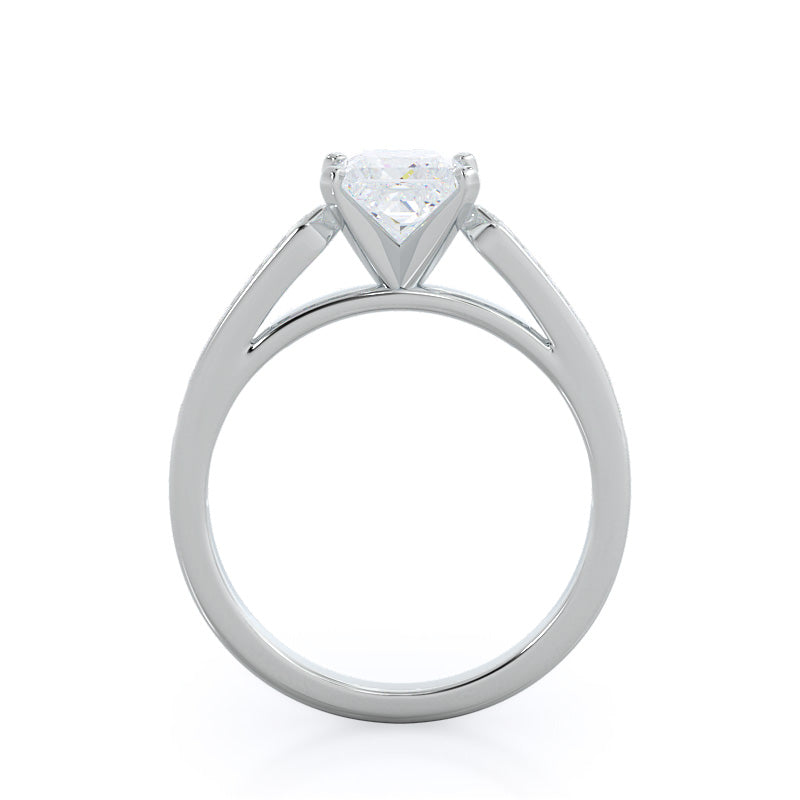 Tapered Cathedral Diamond Engagement Ring with Princess Cut Diamond in 14KT Platinum view 2
