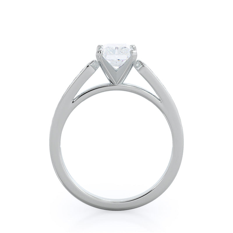 Tapered Cathedral Diamond Engagement Ring with Radiant Cut Diamond in 14KT Platinum view 2
