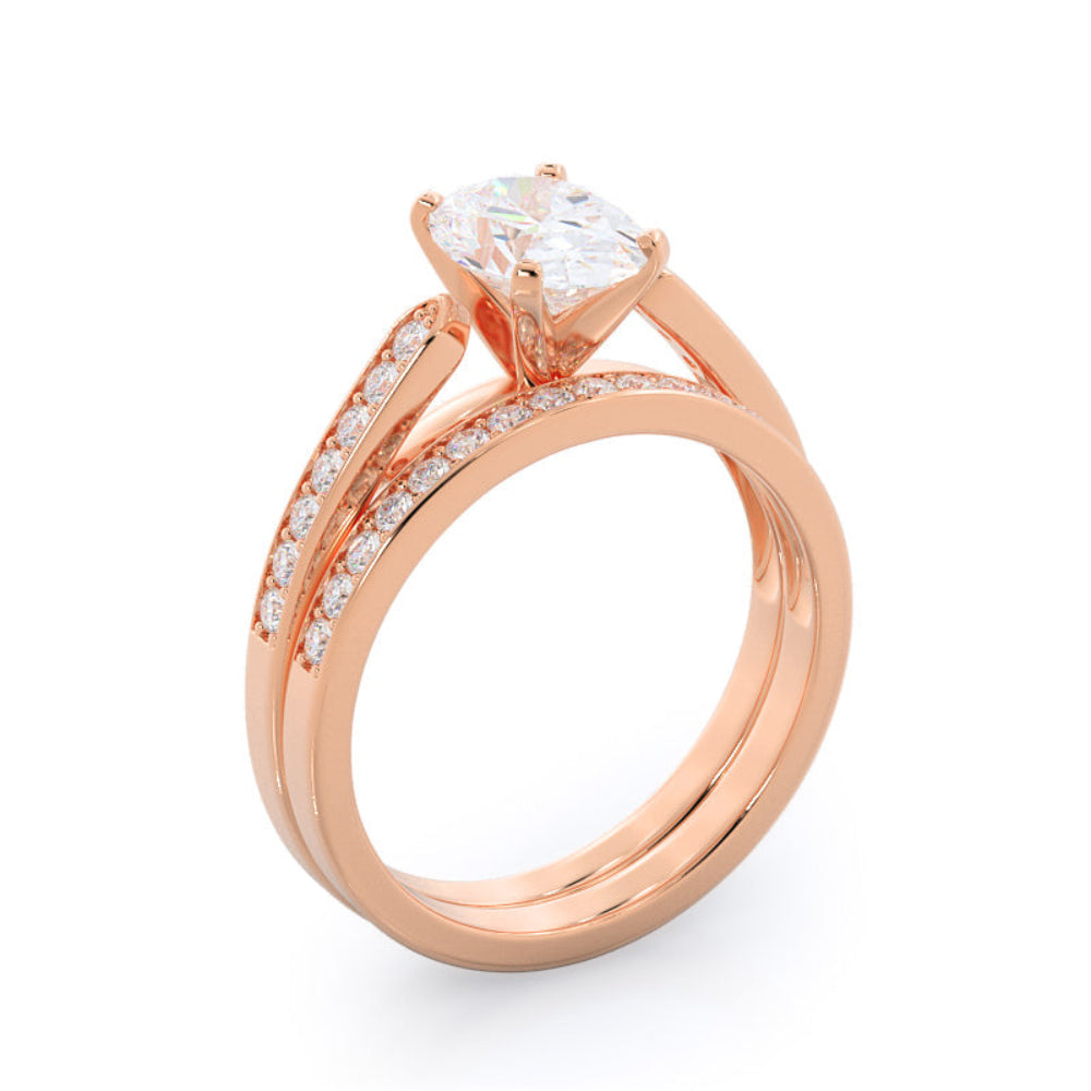 Tapered Cathedral Diamond Engagement Ring with Oval Cut Diamond in 14KT Rose Gold view 7
