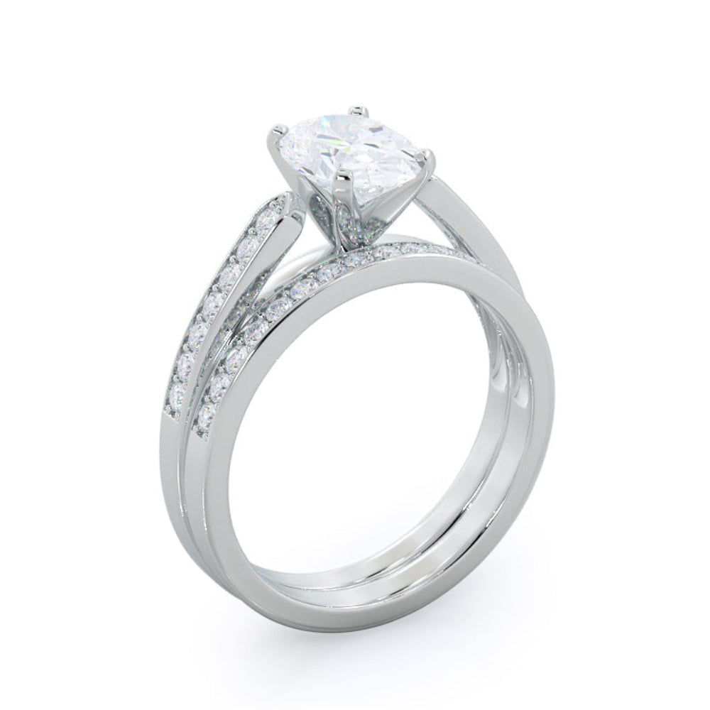 Tapered Cathedral Diamond Engagement Ring with Oval Cut Diamond in 14KT Rose Gold view 5
