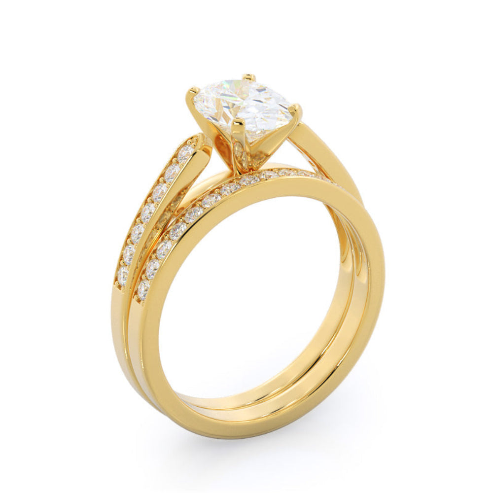 Tapered Cathedral Diamond Engagement Ring with Oval Cut Diamond in 14KT Rose Gold view 6

