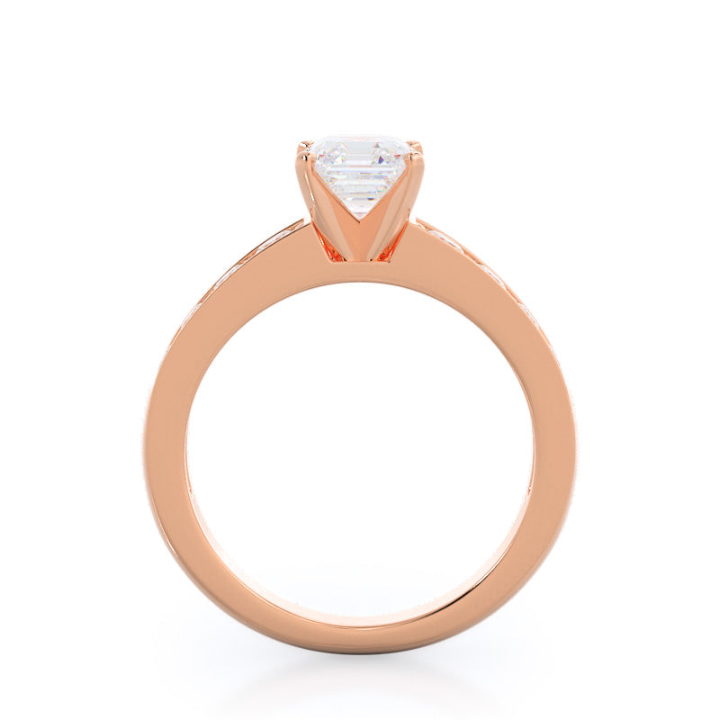 Graduated Pave Engagement Ring with Asscher Cut Diamond in 14KT Rose Gold view 2
