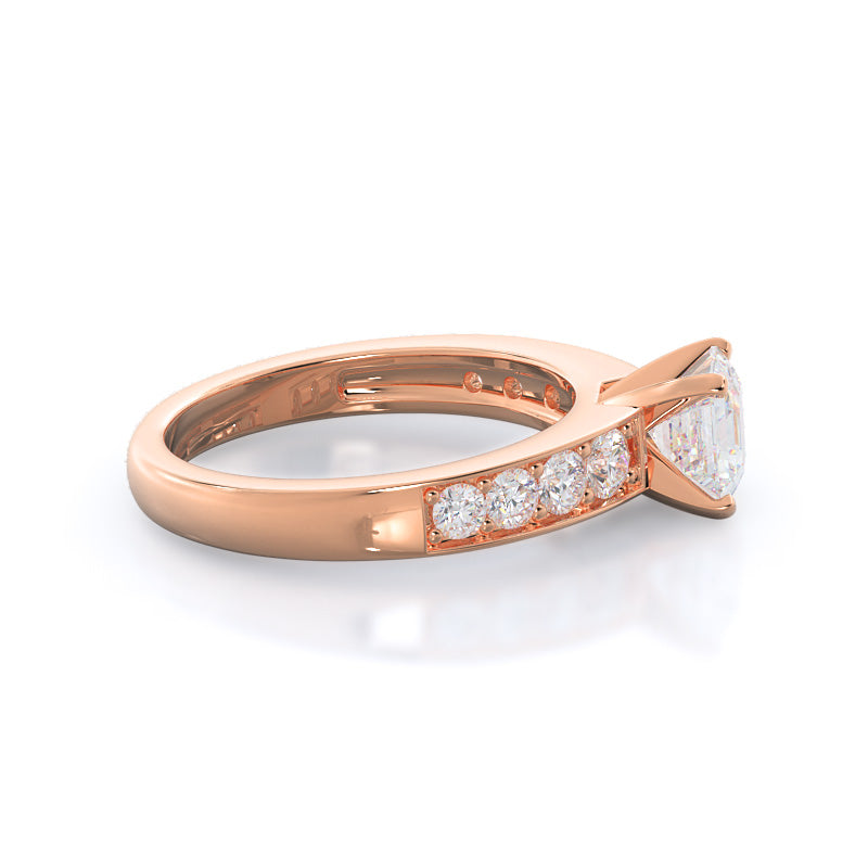 Graduated Pave Engagement Ring with Asscher Cut Diamond in 14KT Rose Gold view 3
