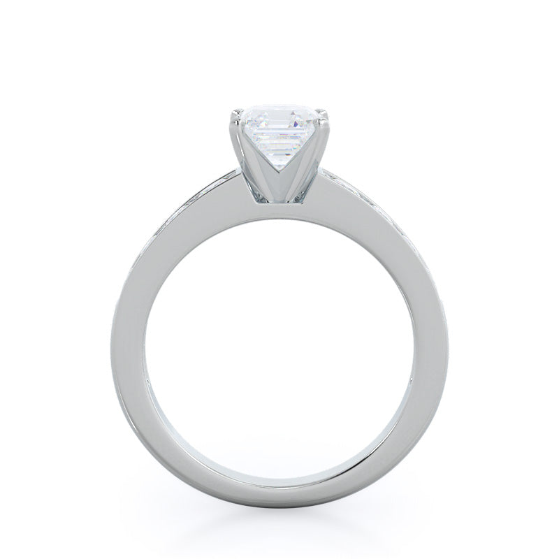 Graduated Pave Engagement Ring with Asscher Cut Diamond in 14KT Platinum view 2
