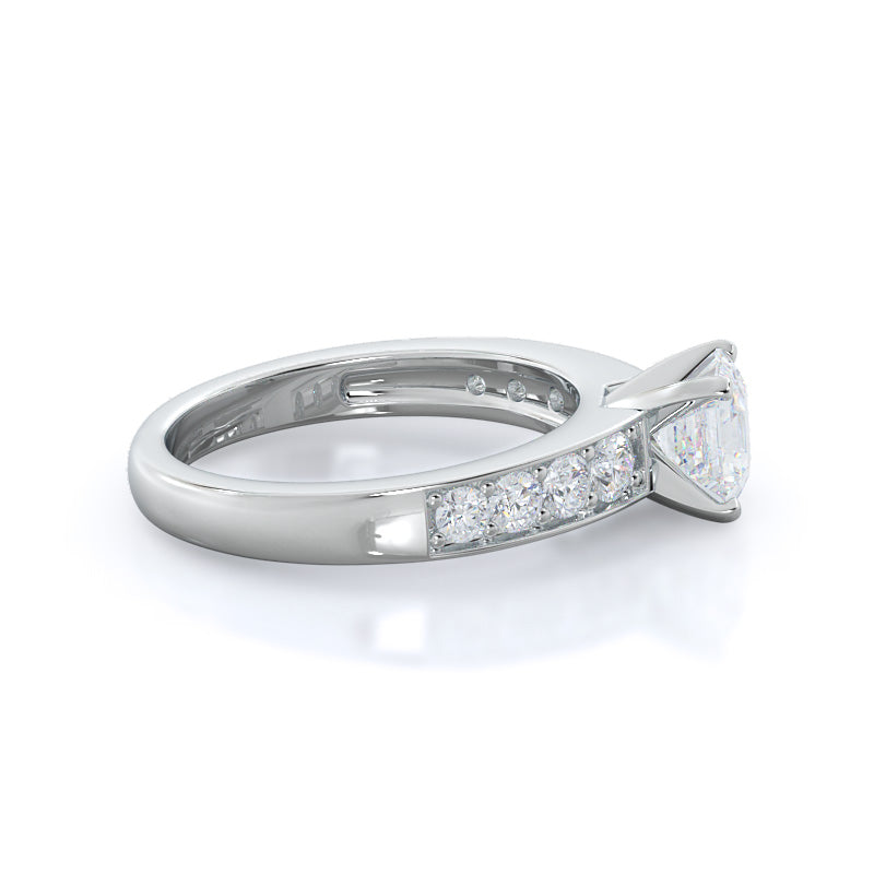 Graduated Pave Engagement Ring with Asscher Cut Diamond in 14KT Platinum view 3
