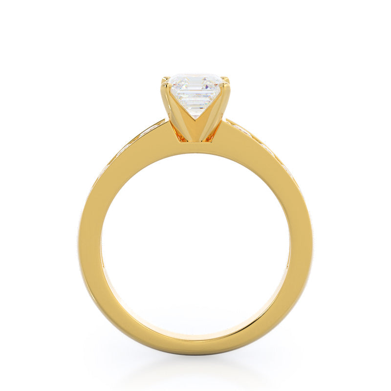Graduated Pave Engagement Ring with Asscher Cut Diamond in 14KT Yellow Gold view 2
