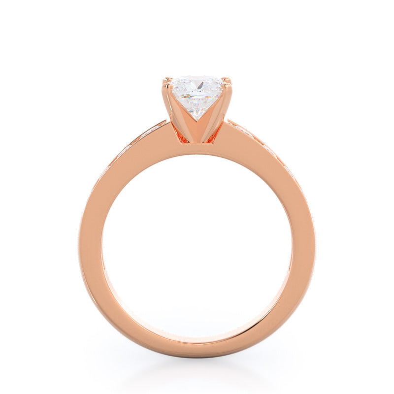 Graduated Pave Engagement Ring with Cushion Cut Diamond in 14KT Rose Gold view 2
