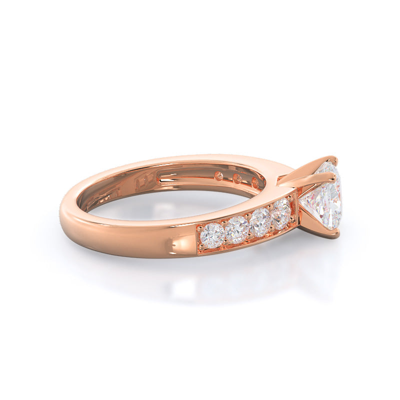 Graduated Pave Engagement Ring with Cushion Cut Diamond in 14KT Rose Gold view 3
