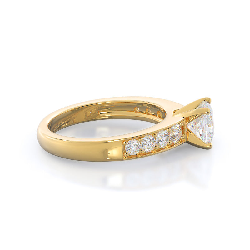 Graduated Pave Engagement Ring with Cushion Cut Diamond in 14KT Yellow Gold view 3

