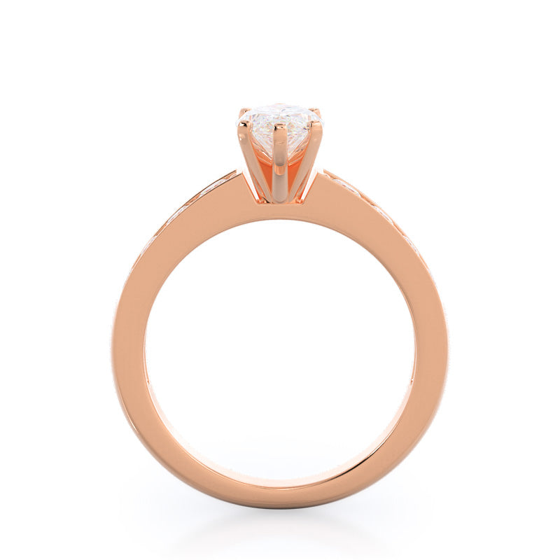 Graduated Pave Engagement Ring with Marquise Cut Diamond in 14KT Rose Gold view 2
