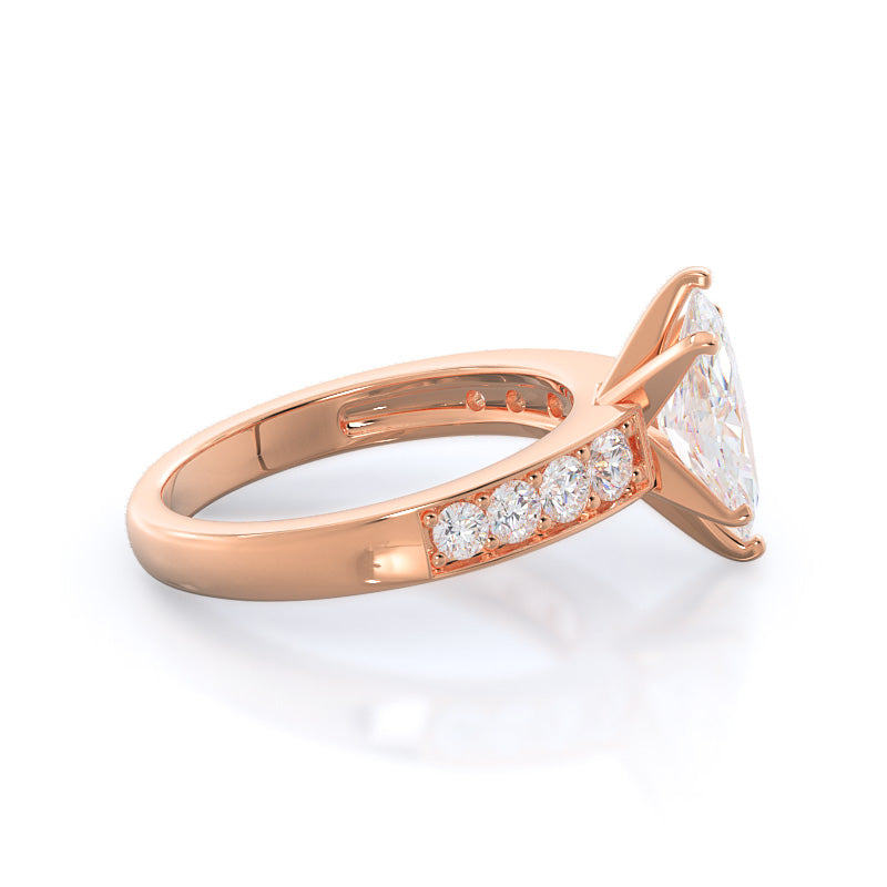 Graduated Pave Engagement Ring with Marquise Cut Diamond in 14KT Rose Gold view 3
