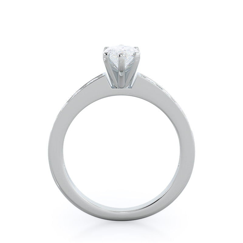 Graduated Pave Engagement Ring with Marquise Cut Diamond in 14KT Platinum view 2
