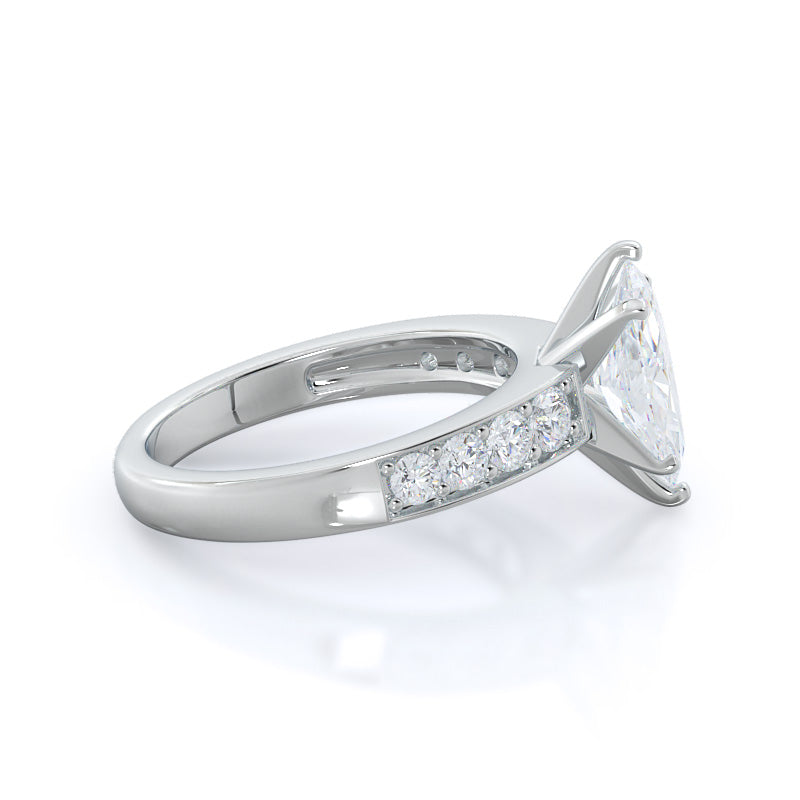 Graduated Pave Engagement Ring with Marquise Cut Diamond in 14KT Platinum view 3
