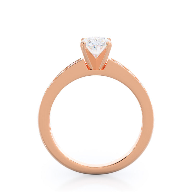 Graduated Pave Engagement Ring with Oval Cut Diamond in 14KT Rose Gold view 2
