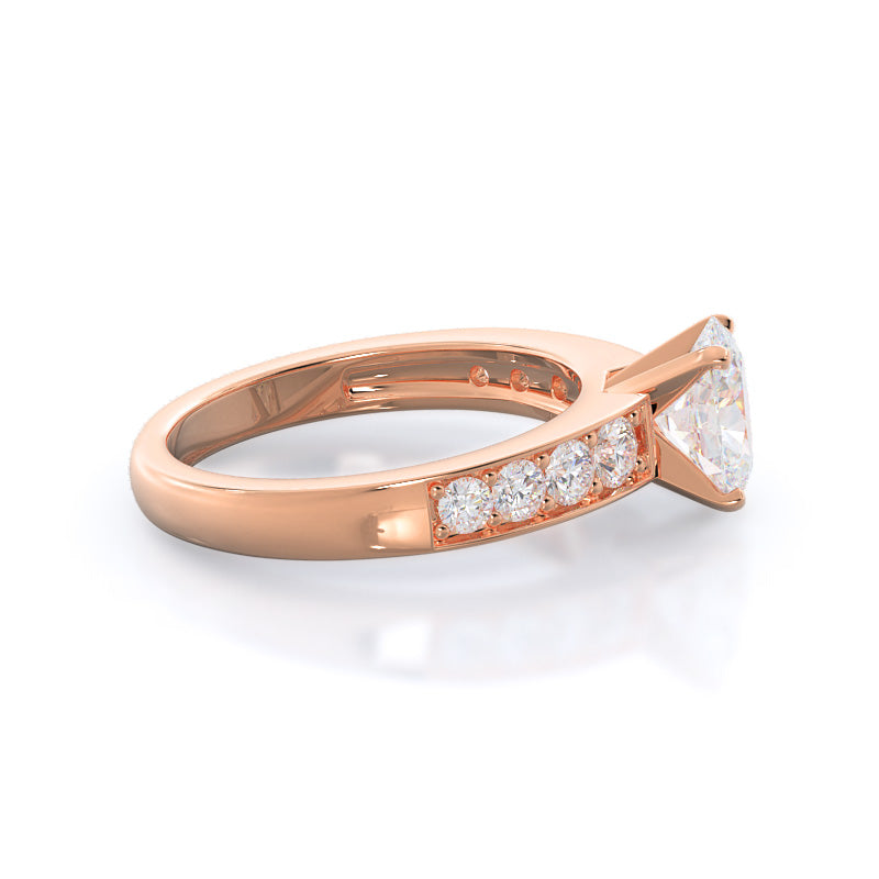 Graduated Pave Engagement Ring with Oval Cut Diamond in 14KT Rose Gold view 3
