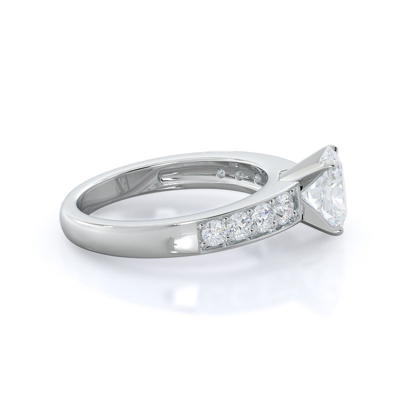 Graduated Pave Engagement Ring with Oval Cut Diamond in 14KT Platinum view 3
