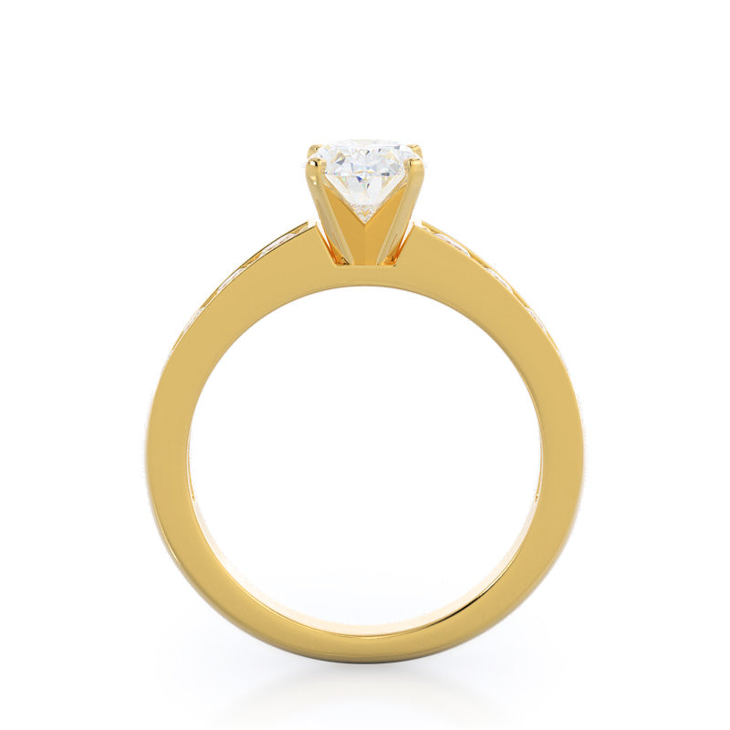 Graduated Pave Engagement Ring with Oval Cut Diamond in 14KT Yellow Gold view 2
