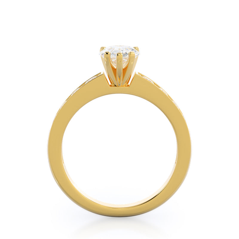 Graduated Pave Engagement Ring with Pear Cut Diamond in 14KT Yellow Gold view 2
