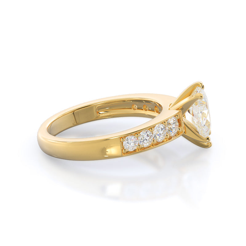 Graduated Pave Engagement Ring with Pear Cut Diamond in 14KT Yellow Gold view 3

