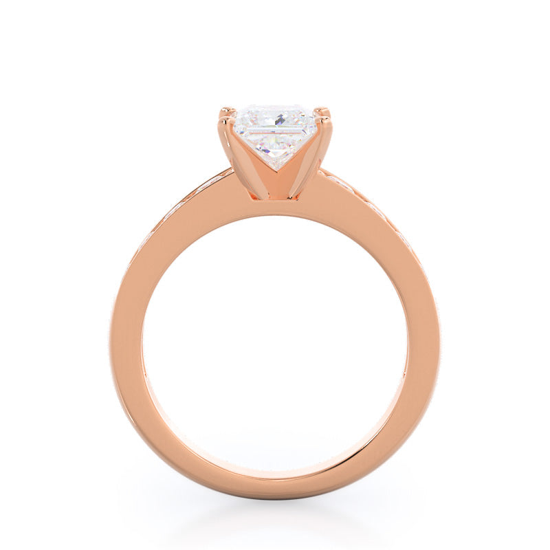 Graduated Pave Engagement Ring with Princess Cut Diamond in 14KT Rose Gold view 2
