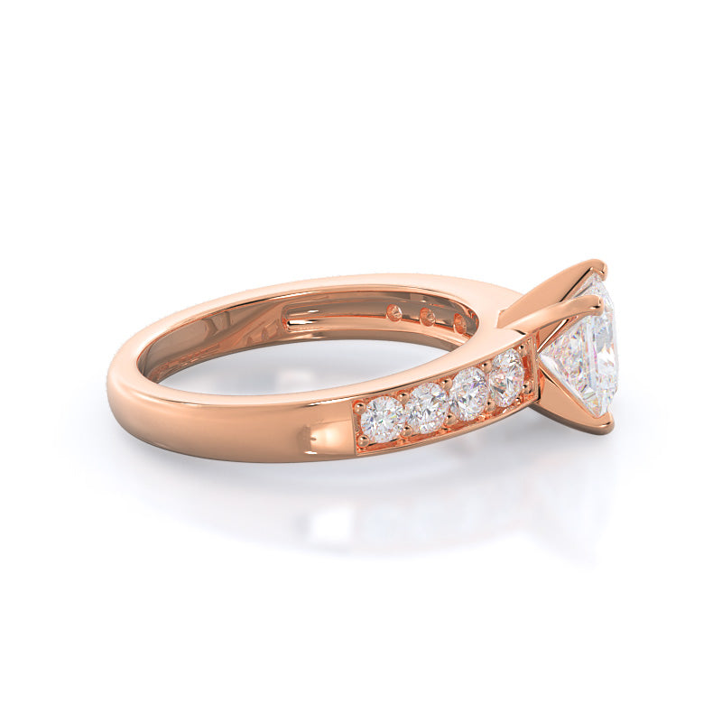 Graduated Pave Engagement Ring with Princess Cut Diamond in 14KT Rose Gold view 3
