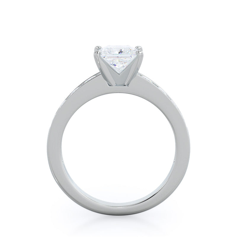 Graduated Pave Engagement Ring with Princess Cut Diamond in 14KT Platinum view 2
