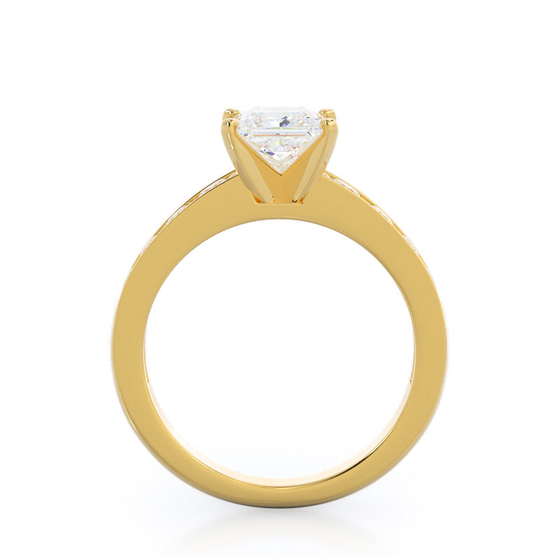 Graduated Pave Engagement Ring with Princess Cut Diamond in 14KT Yellow Gold view 2
