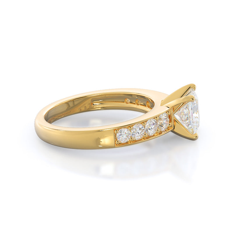 Graduated Pave Engagement Ring with Princess Cut Diamond in 14KT Yellow Gold view 3
