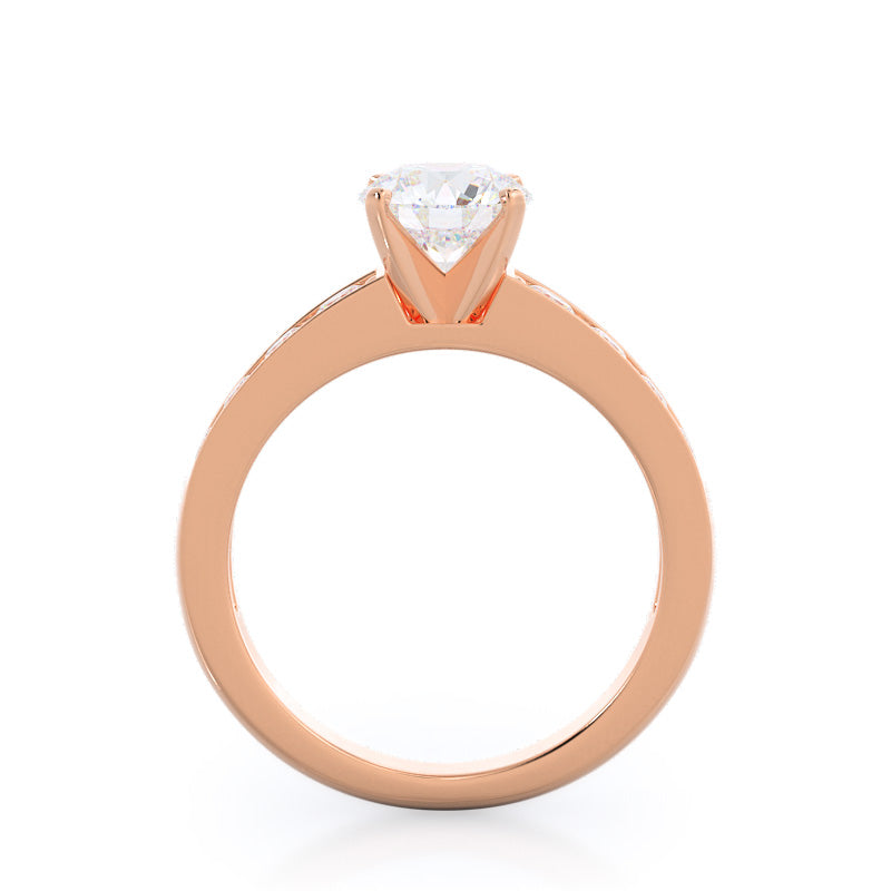 Graduated Pave Engagement Ring with Round Cut Diamond in 14KT Rose Gold view 2
