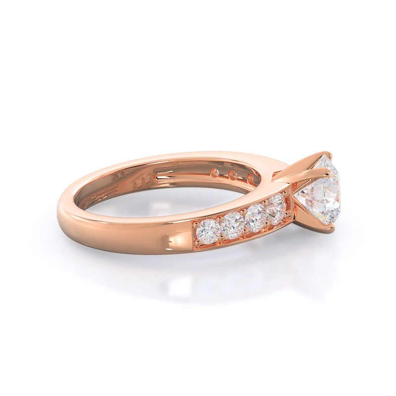 Graduated Pave Engagement Ring with Round Cut Diamond in 14KT Rose Gold view 3
