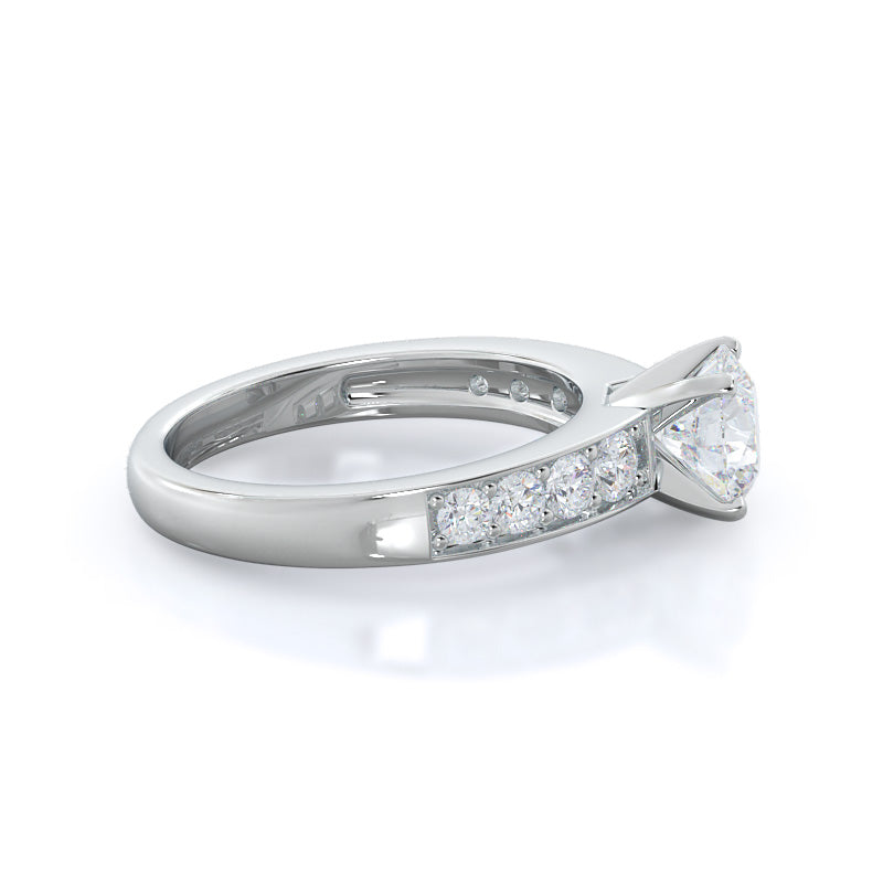 Graduated Pave Engagement Ring with Round Cut Diamond in 14KT Platinum view 3
