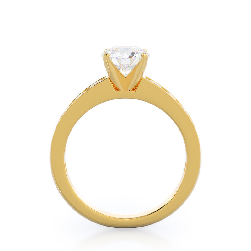 Graduated Pave Engagement Ring with Round Cut Diamond in 14KT Yellow Gold view 2
