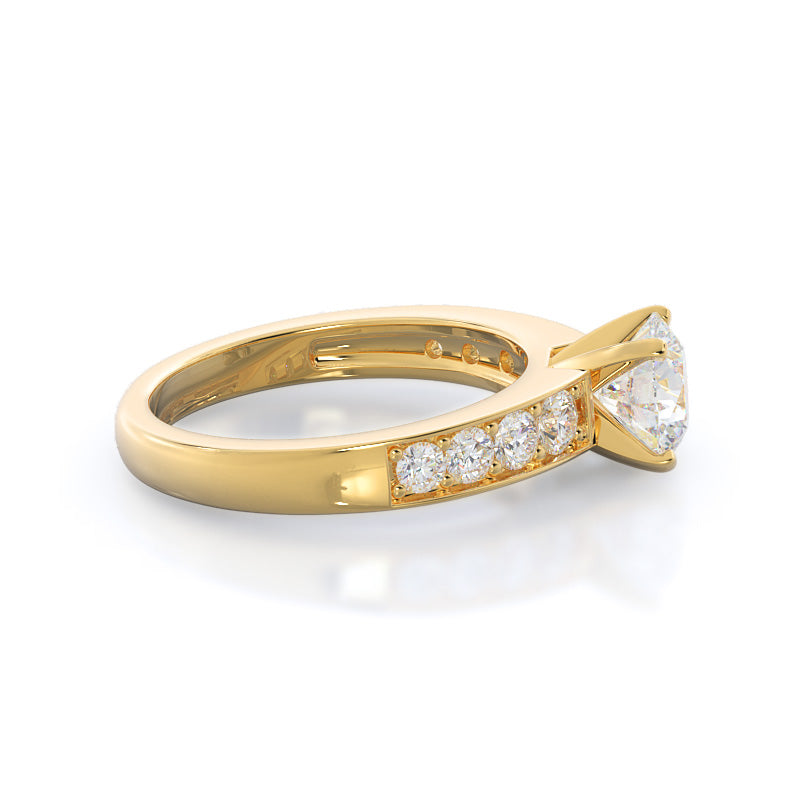 Graduated Pave Engagement Ring with Round Cut Diamond in 14KT Yellow Gold view 3
