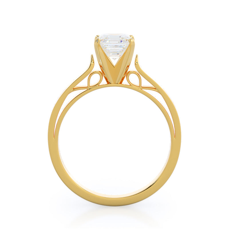 Grace Solitaire Diamond Engagement Ring with Asscher Cut Diamond in 14KT Yellow Gold view 2
