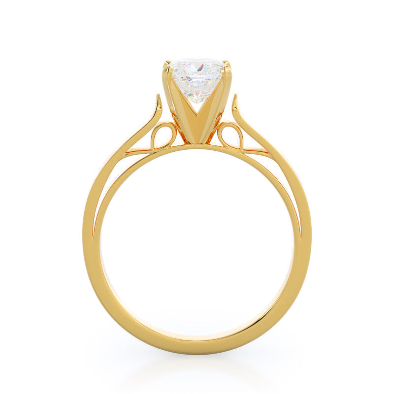 Grace Solitaire Diamond Engagement Ring with Cushion Cut Diamond in 14KT Yellow Gold view 2
