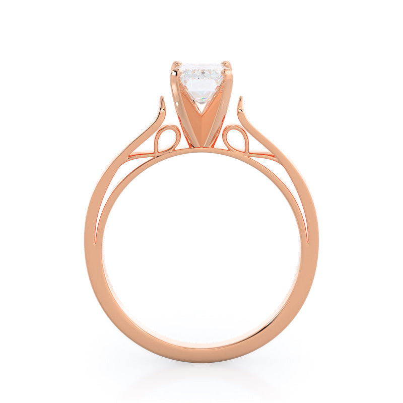 Grace Solitaire Diamond Engagement Ring with Emerald Cut Diamond in 14KT Rose Gold view 2
