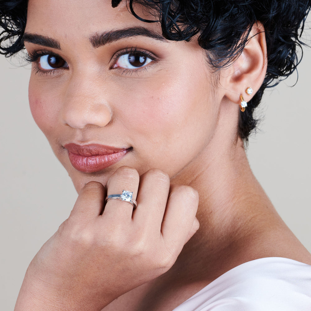 Model Wearing Grace Solitaire Diamond Engagement Ring view