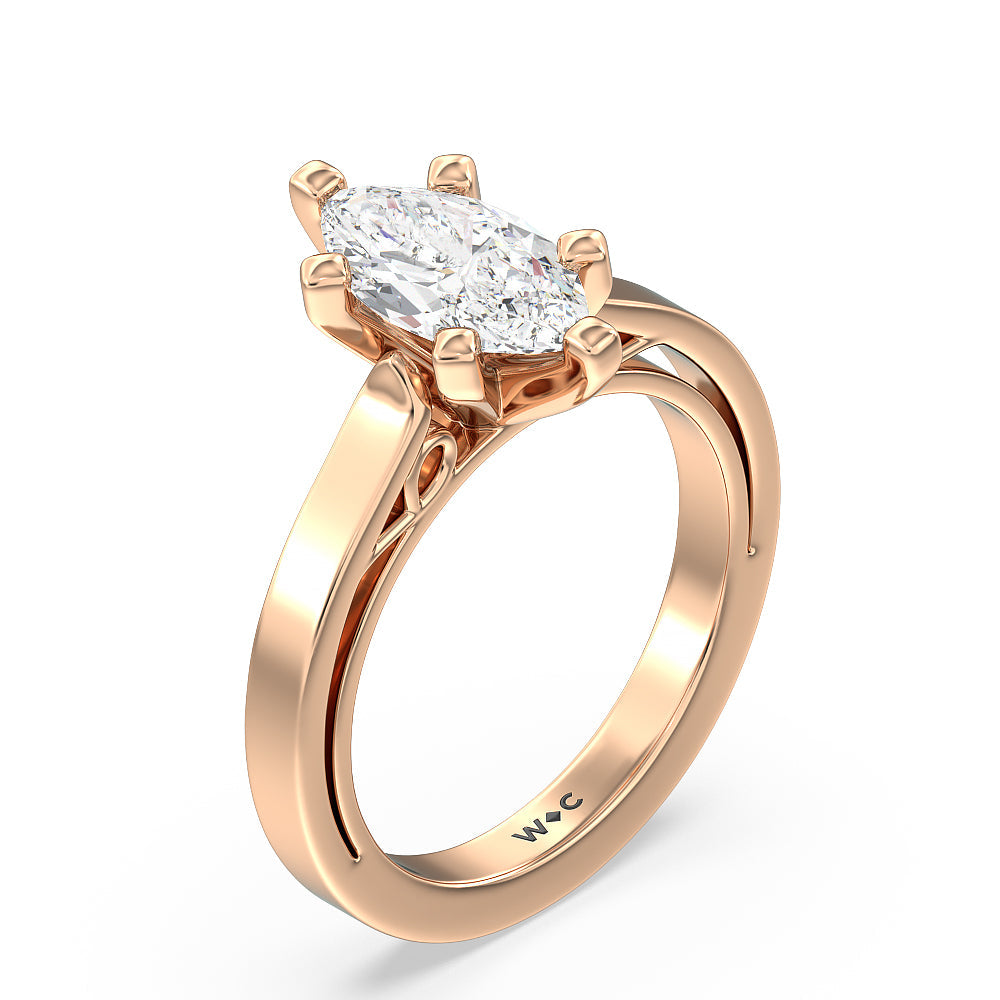 Grace Solitaire Diamond Engagement Ring with Marquise Cut Diamond in 14KT Rose Gold view 3
