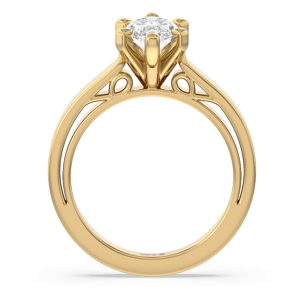 Grace Solitaire Diamond Engagement Ring with Marquise Cut Diamond in 14KT Yellow Gold view 2
