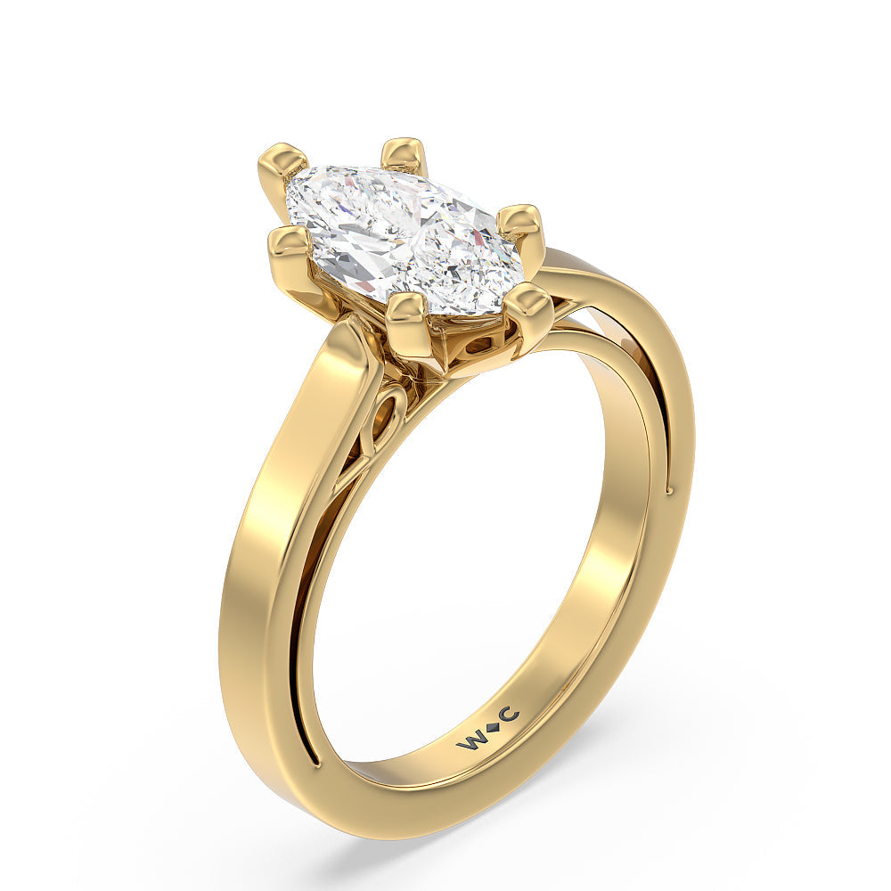 Grace Solitaire Diamond Engagement Ring with Marquise Cut Diamond in 14KT Yellow Gold view 3

