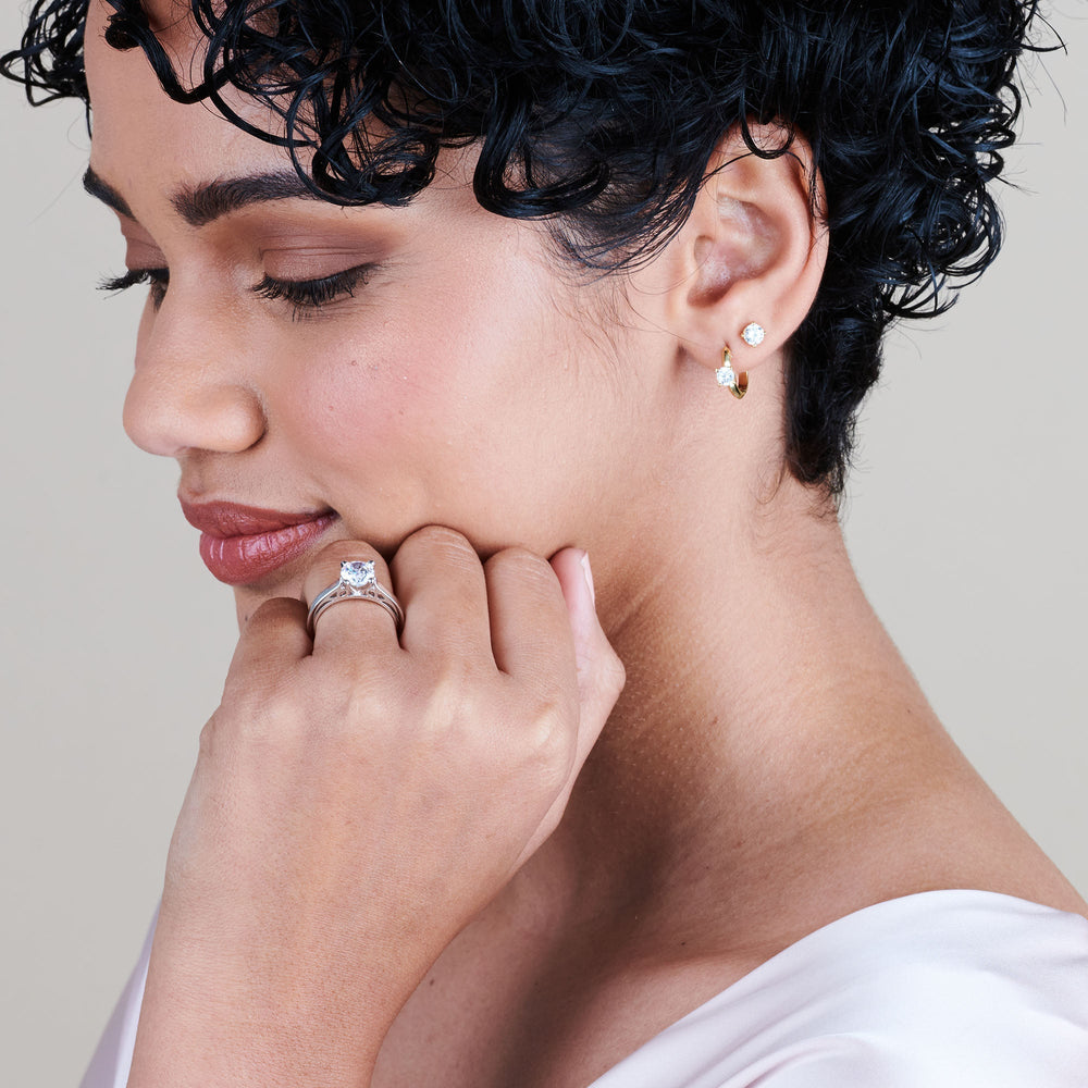 Model Wearing Grace Solitaire Diamond Engagement Ring view