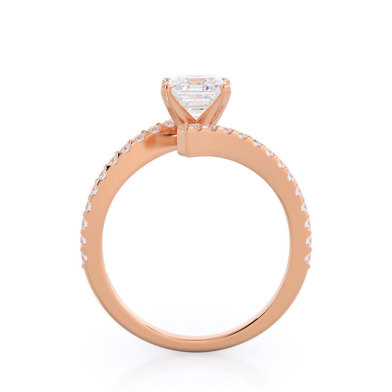 Asscher Cut Twist Diamond Engagement Ring with Lab Grown Diamond in 14KT Rose Gold view 2
