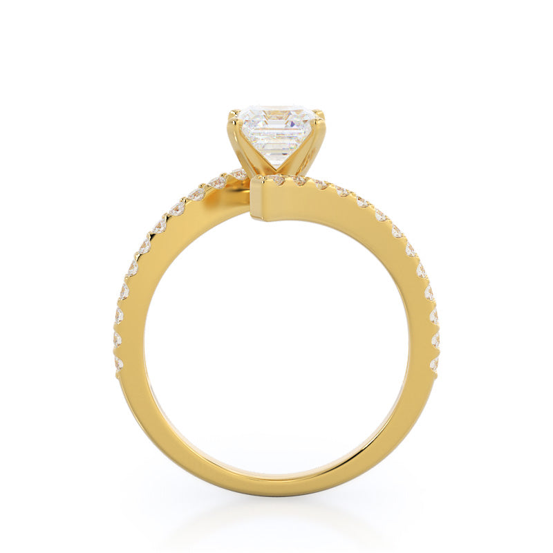 Asscher Cut Twist Diamond Engagement Ring with Lab Grown Diamond in 14KT Yellow Gold view 2
