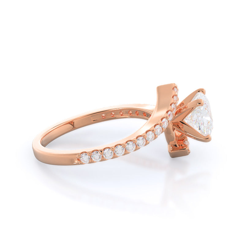 Cushion Cut Twist Diamond Engagement Ring with Lab Grown Diamond in 14KT Rose Gold view 3
