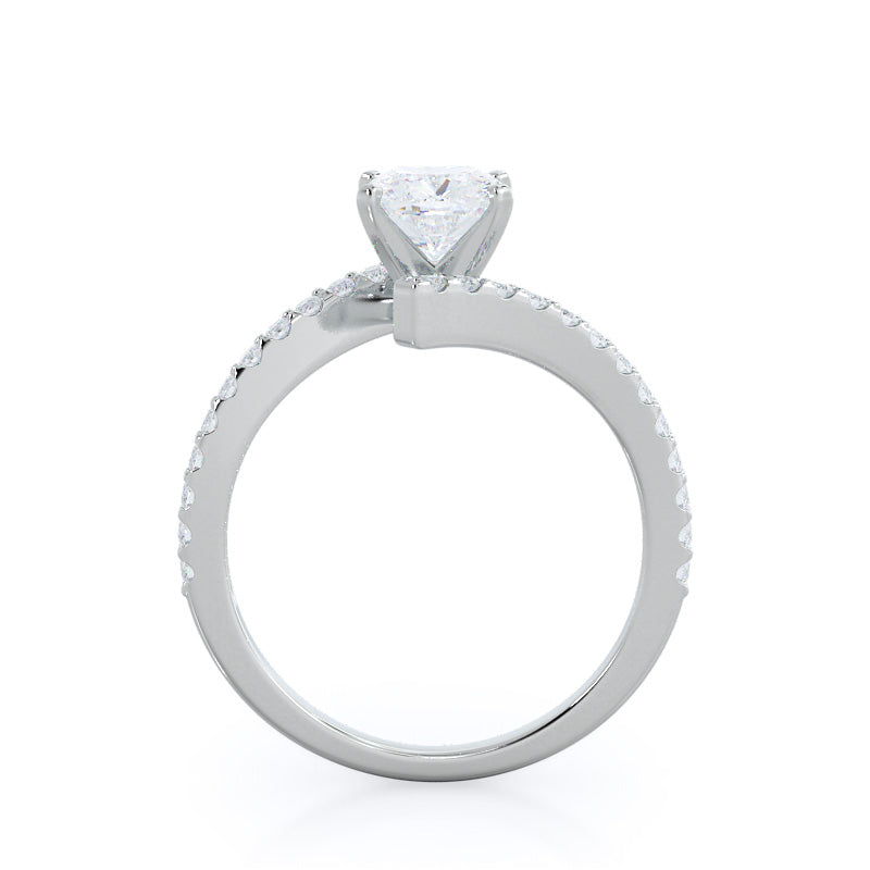 Cushion Cut Twist Diamond Engagement Ring with Lab Grown Diamond in 14KT Platinum view 2
