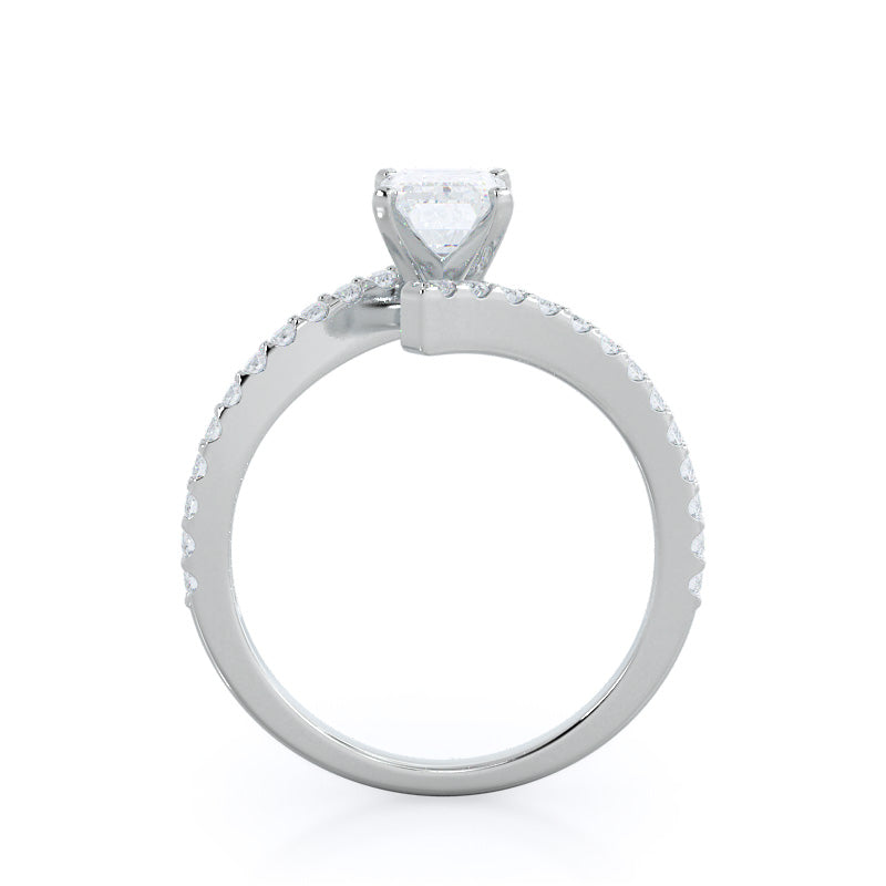 Emerald Cut Twist Diamond Engagement Ring with Lab Grown Diamond in 14KT Platinum view 2
