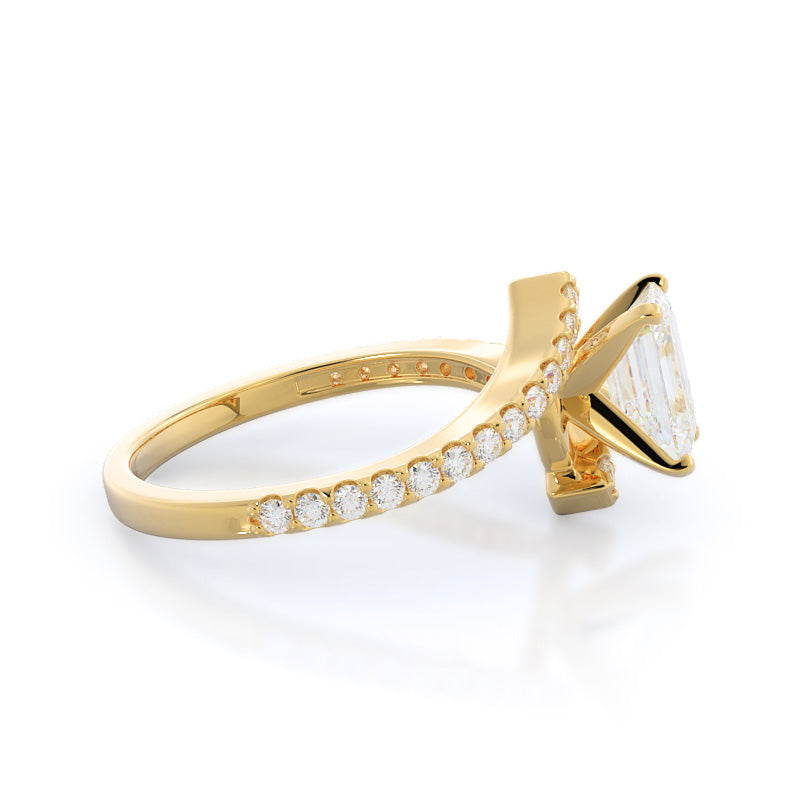 Emerald Cut Twist Diamond Engagement Ring with Lab Grown Diamond in 14KT Yellow Gold view 3
