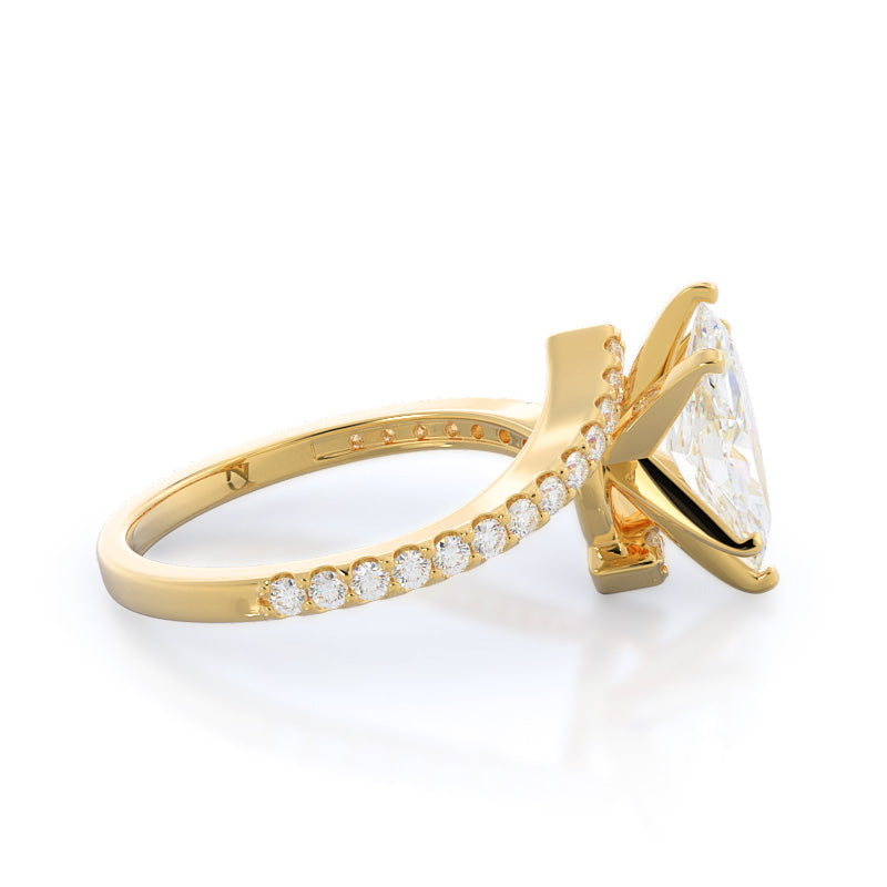Marquise Cut Twist Diamond Engagement Ring with Lab Grown Diamond in 14KT Yellow Gold view 3
