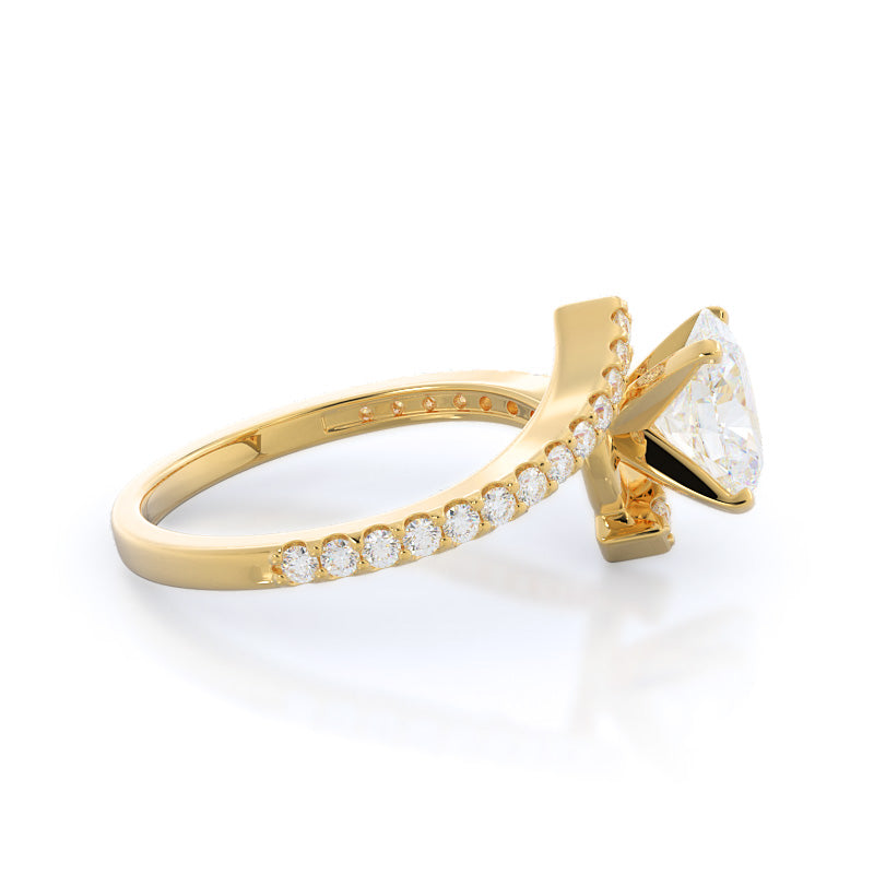 Oval Cut Twist Diamond Engagement Ring with Lab Grown Diamond in 14KT Yellow Gold view 3
